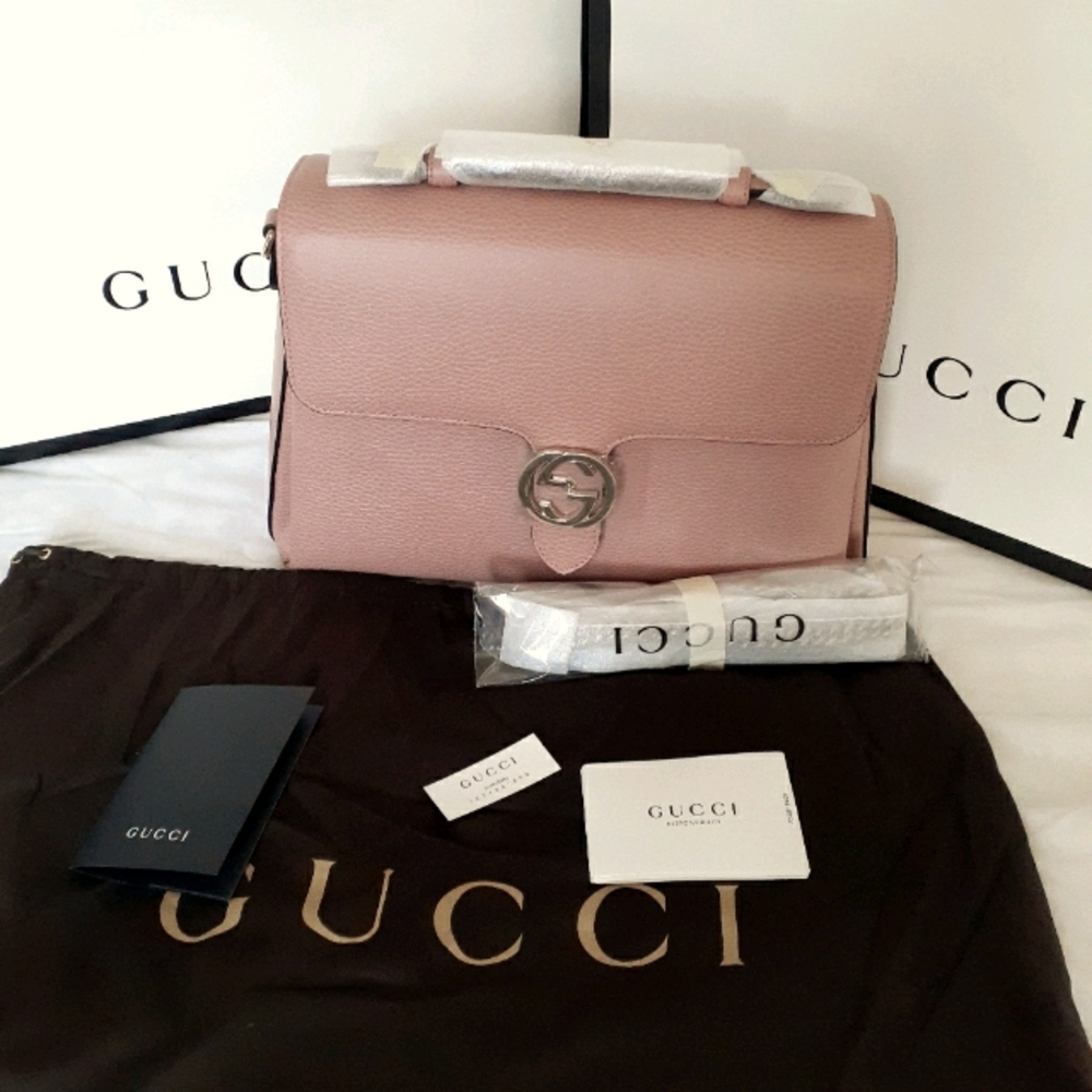 Gucci pink Dollar calf  Leather interloking bag